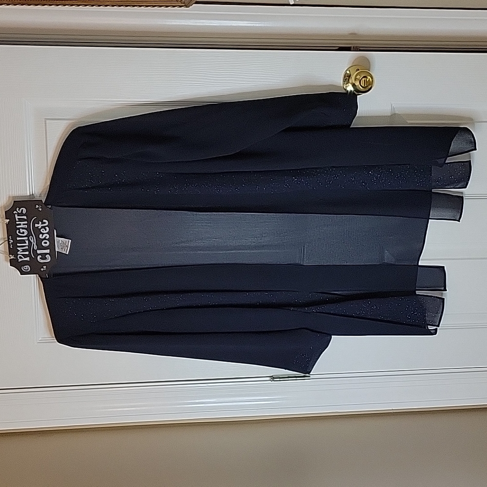 Dana Kay Black Dressy Open Jacket 16 Sheer Sparkles Long Sleeve